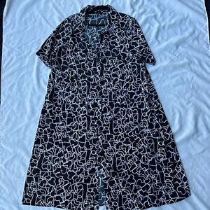 Wednesday's Girl Black White Abstract Collared Button Front Shirt Dress 20